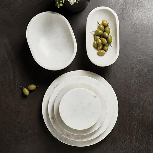 White Mable Round Footed Tray