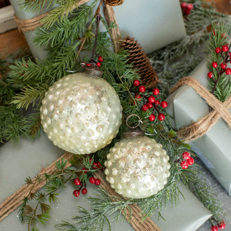 White Hobnail Kugel Ornament