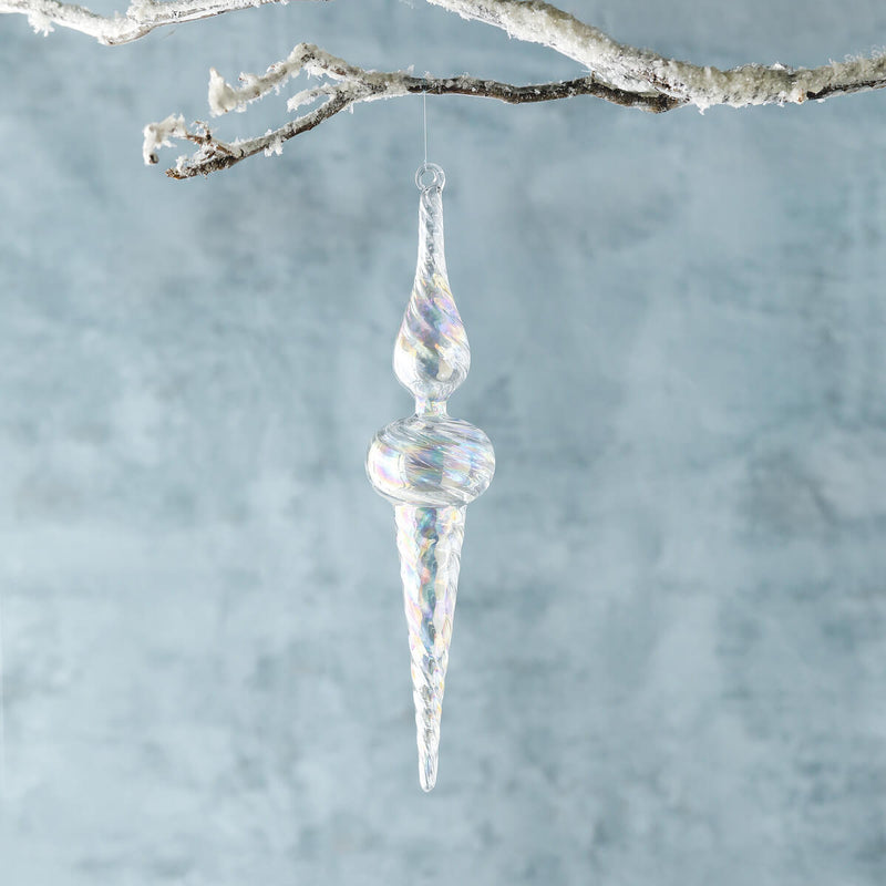 Icy Crystal Swirl Glass Finial Ornament
