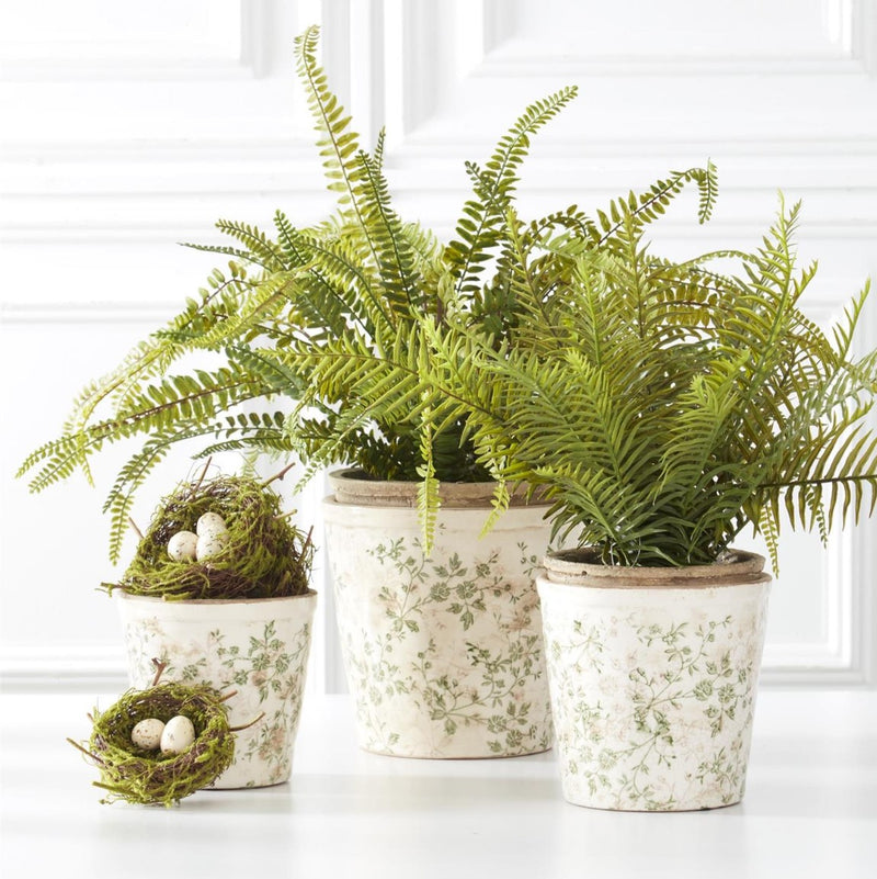 cream pot plant Cream & Green Floral Ceramic Pot