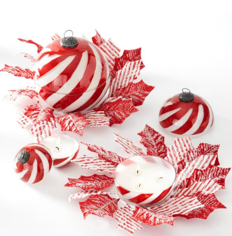Red And White Striped Glass Lidded Ornament Candle