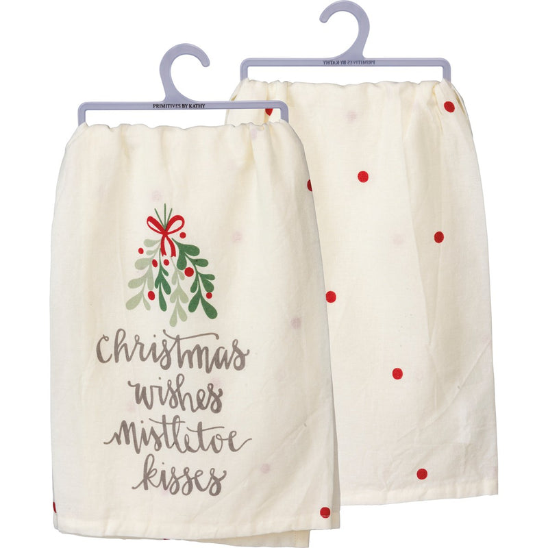 Christmas Wishes Mistletoe Kisses Dish Towel Primitives By Kathy