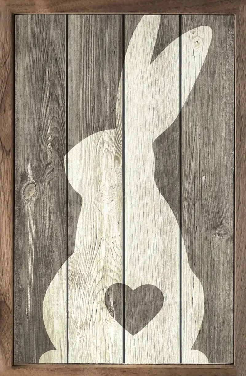 Gray Bunny Tail Heart Wood Framed Print