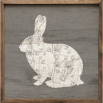 Floral Rabbit Gray Wood Framed Print