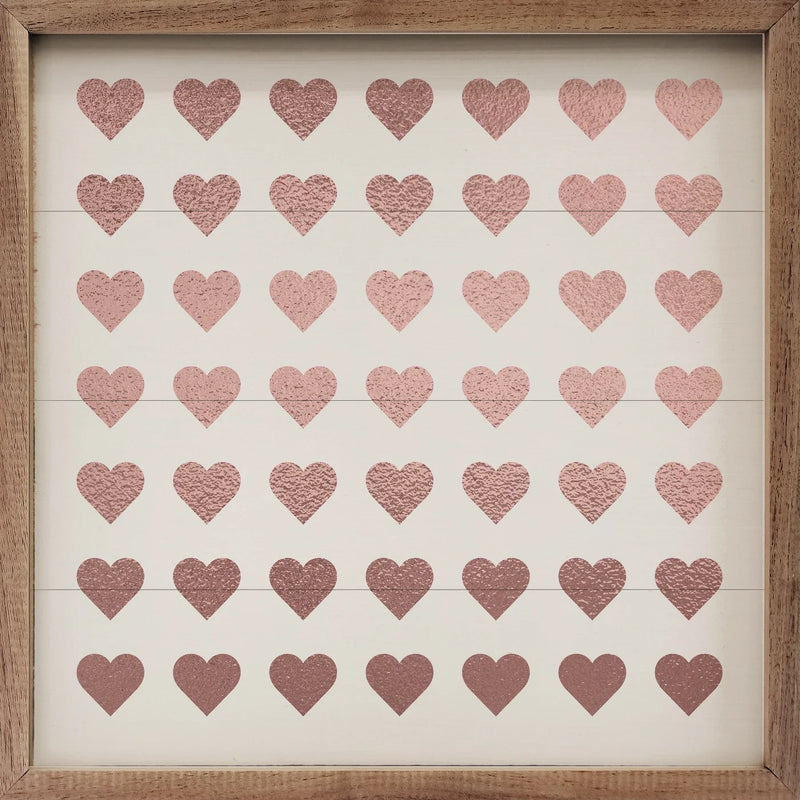 Glitter Pink Hearts Wood Framed Print
