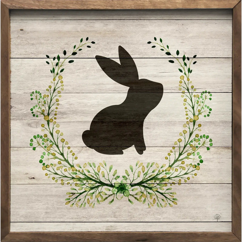 Rabbit Wreath Wood Framed Print