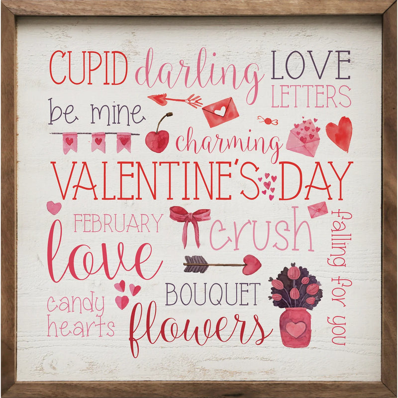 Valentine's Day Words Wood Framed Print