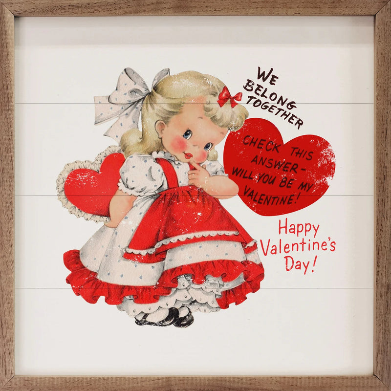 Vintage Girl Will You Be My Valentine Wood Framed Print