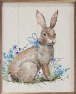 Bunny In Blue Flowers Wood Framed Print