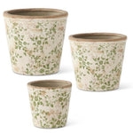 Cream & Green Floral Ceramic Pot