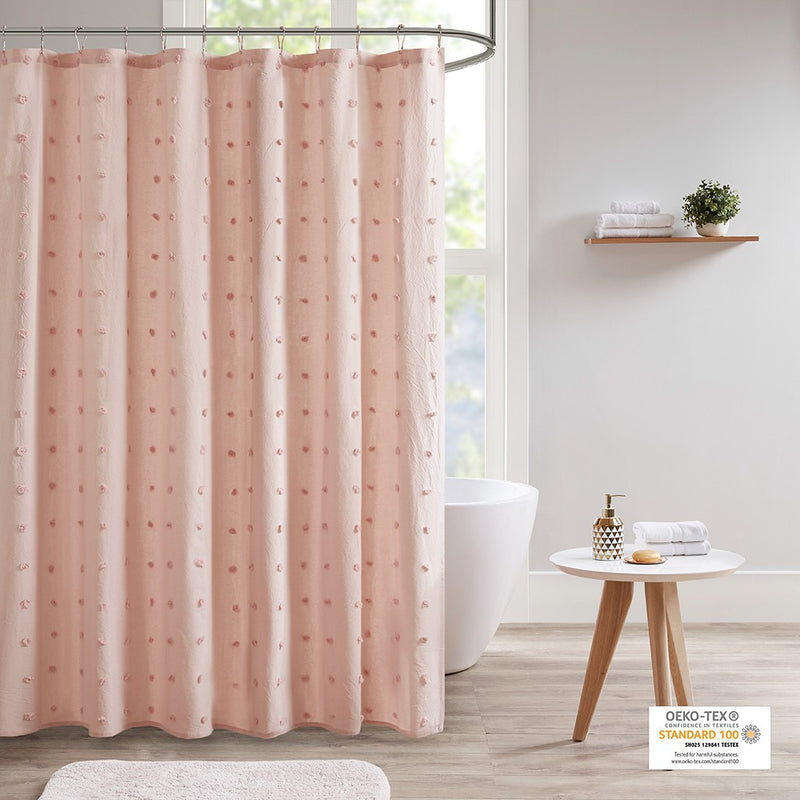 Brooklyn Jacquard Pom Pom Shower Curtain Olliix