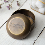Antique Brass Aspirin Pill Box - Vintage Crossroads