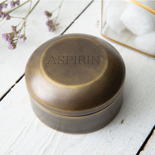 Antique Brass Aspirin Pill Box - Vintage Crossroads