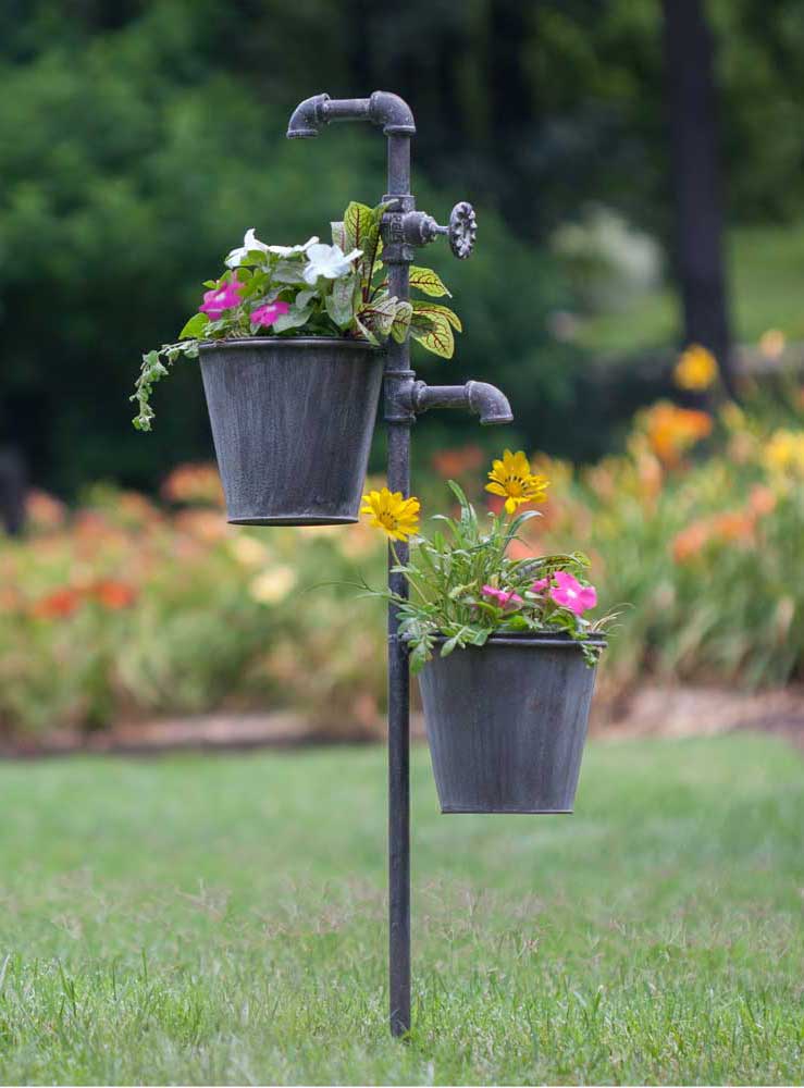 Faucet Garden Stake with Two Planters Ctw Home