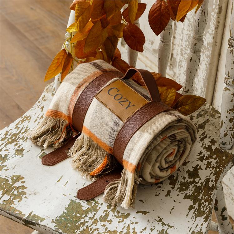 Cozy Brushed Orange & Tan Carry Along Throw Audrey's
