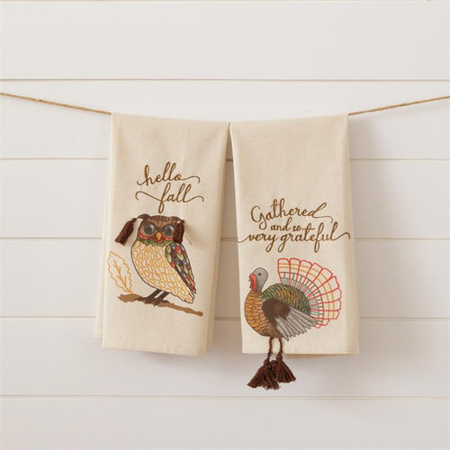 Owl And Turkey Tea Towel Audrey's