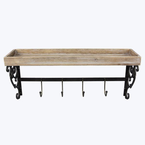 Wood And Metal Garden Shelf With Hooks Young's Inc