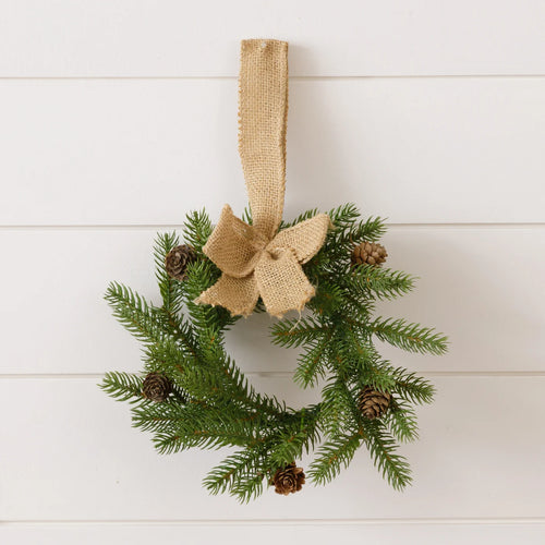Mini Pine and Cone Wreath With Burlap Bow Audrey's