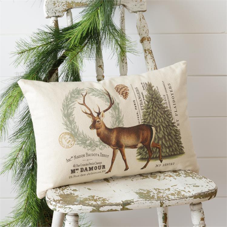 Vintage Woodland Winter Deer Pillow Audrey's