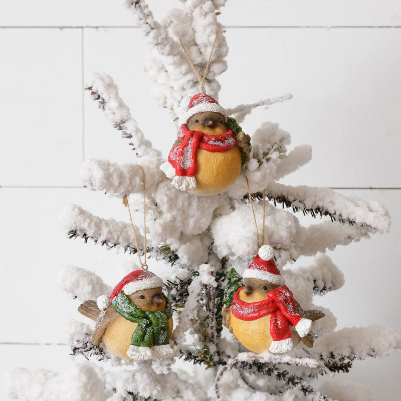 Birds With Santa Hats Ornaments