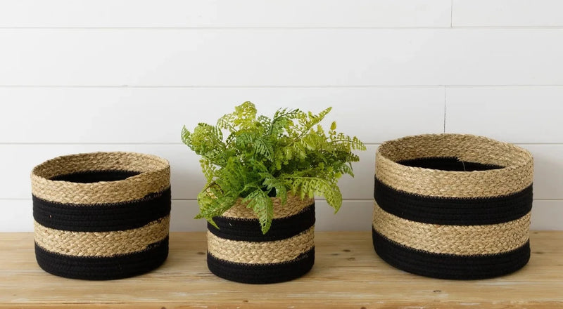Rope and Seagrass Black Stripe Baskets