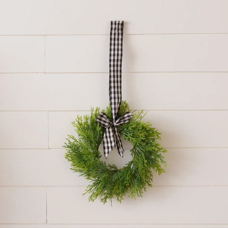 Pine With Black Check Bow Mini Wreath Audrey's