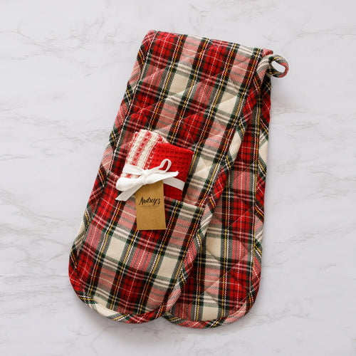 Tartan Double Oven Mitt Gift Set With Dish Cloths Audrey's