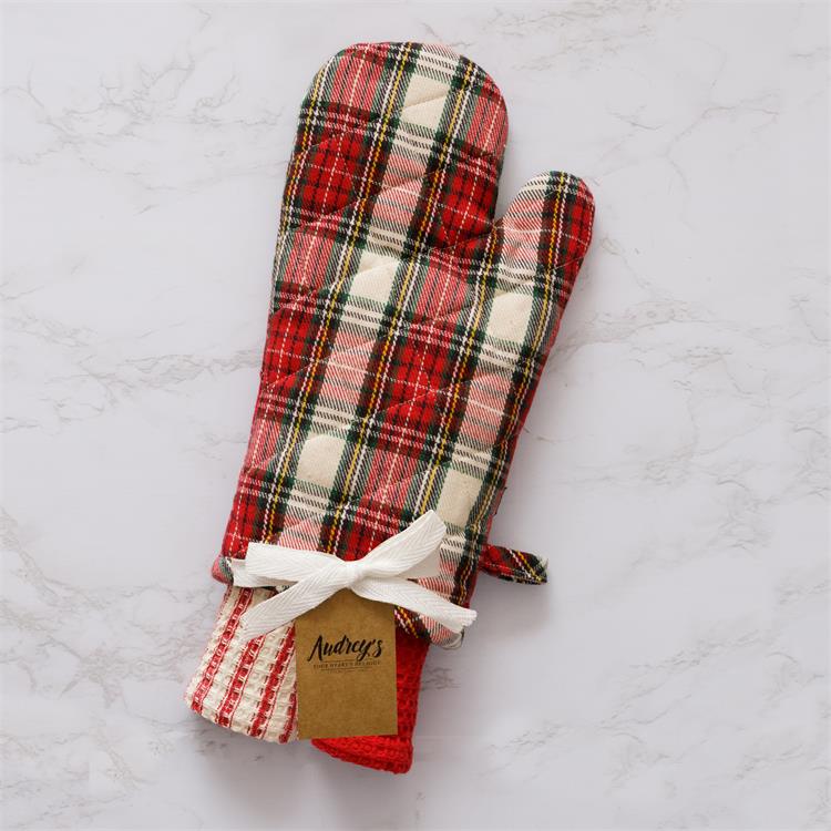 Tartan Oven Mitt Gift Set With Dish Cloths Audrey's