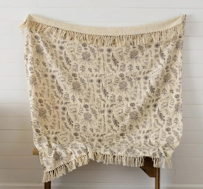 Black And White Botanicals Throw - Vintage Crossroads