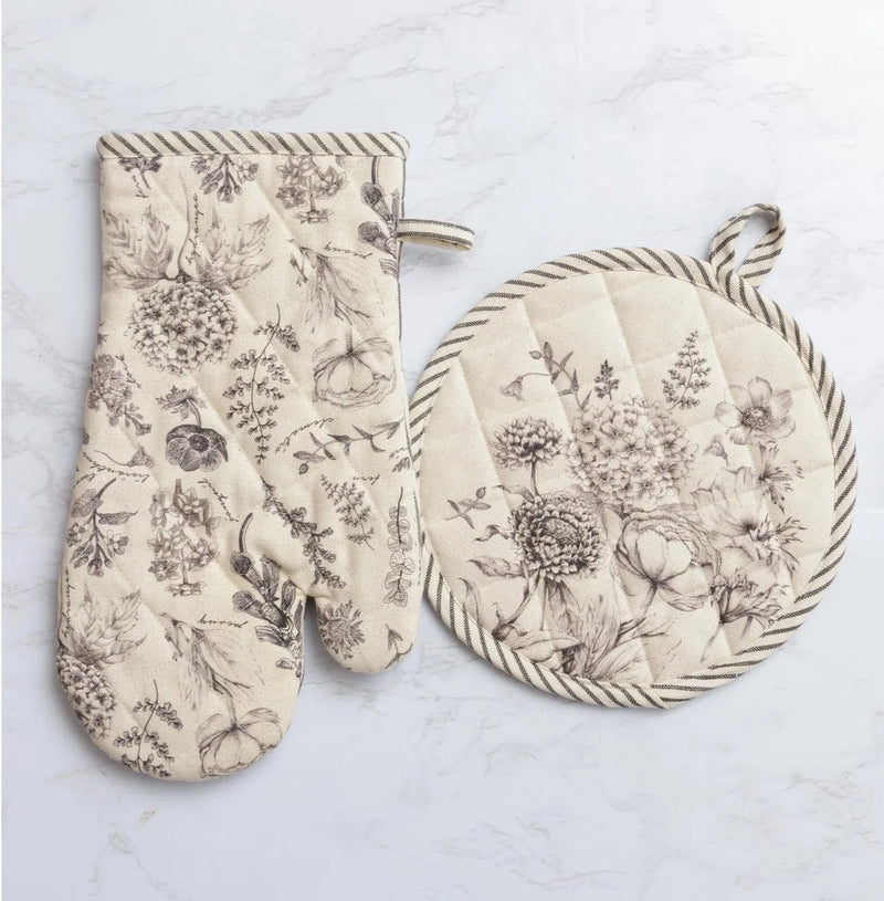 Black And White Botanicals Oven Mitt Or Potholder