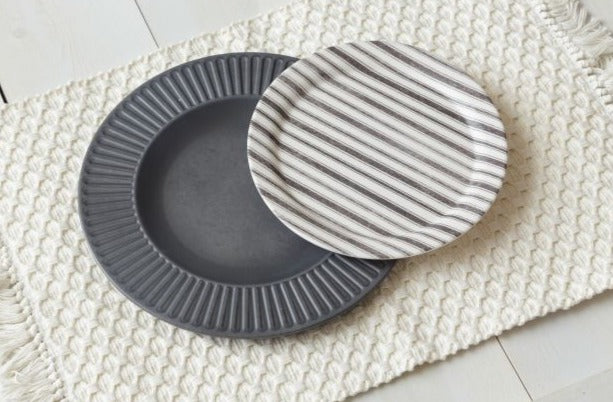Slate Gray And Cream Striped Melamine Plate