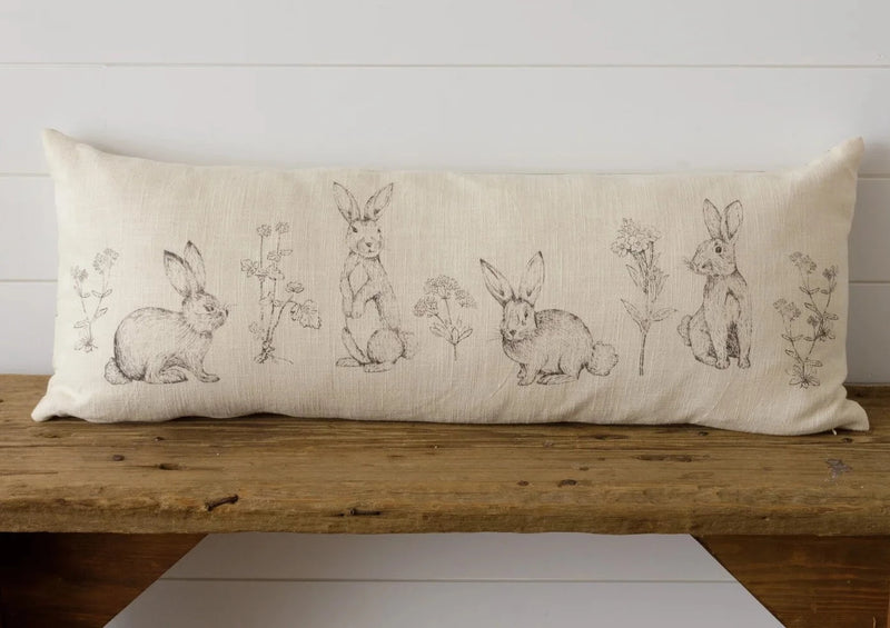 Rabbit and Wildflowers Lumbar Pillow