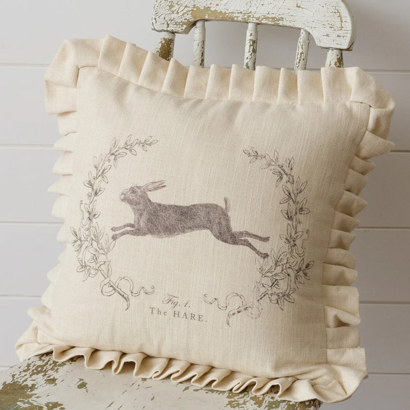 Leaping Hare With Ruffles Pillow