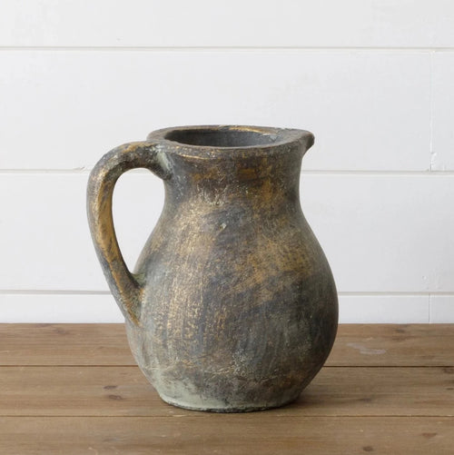 Distressed Black And Gold Terracotta Pitcher - Vintage Crossroads