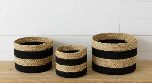 Rope and Seagrass Black Stripe Baskets