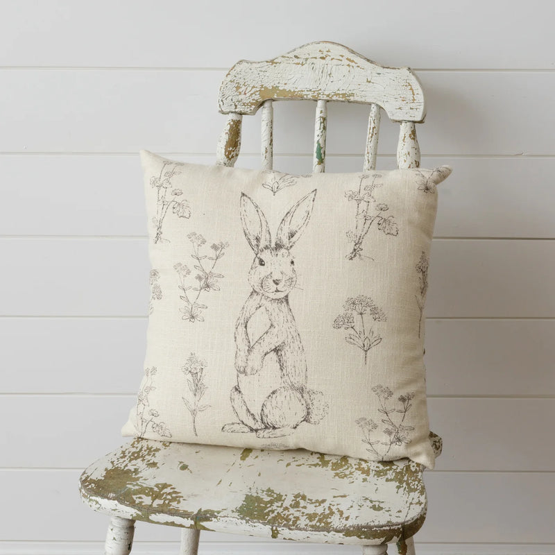 Rabbit and Wildflowers Pillow