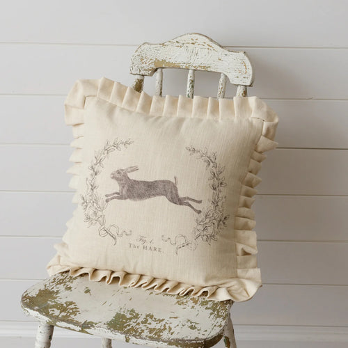 Leaping Hare With Ruffles Pillow
