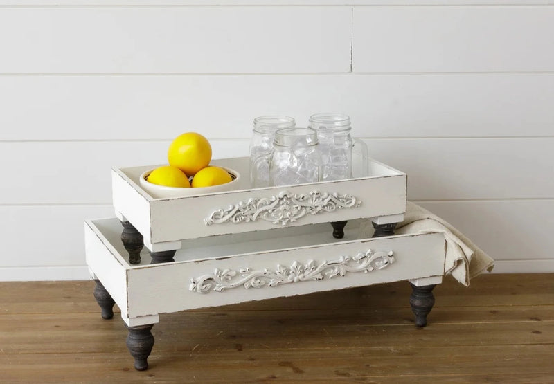 Distressed White Raised Trays