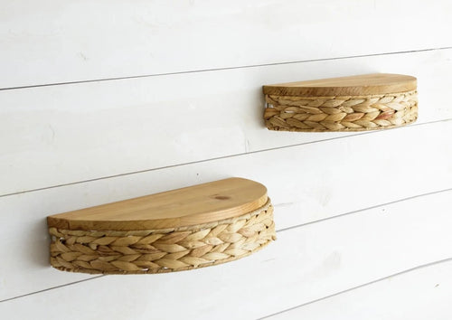 Half Round Water Hyacinth Shelves - Vintage Crossroads