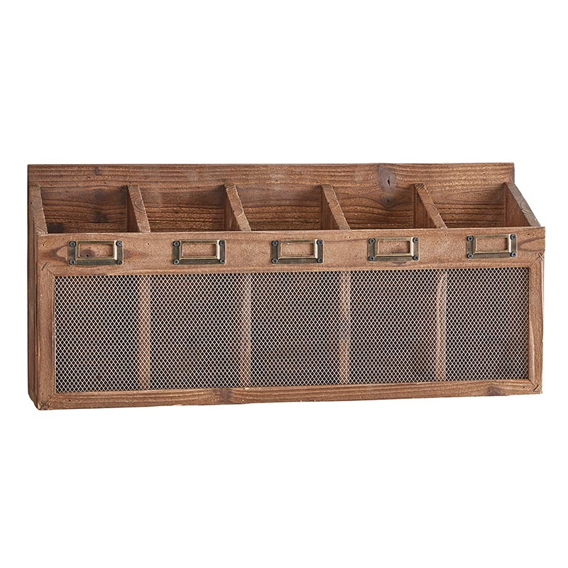 Five-Slot Wood Wall Storage Bin