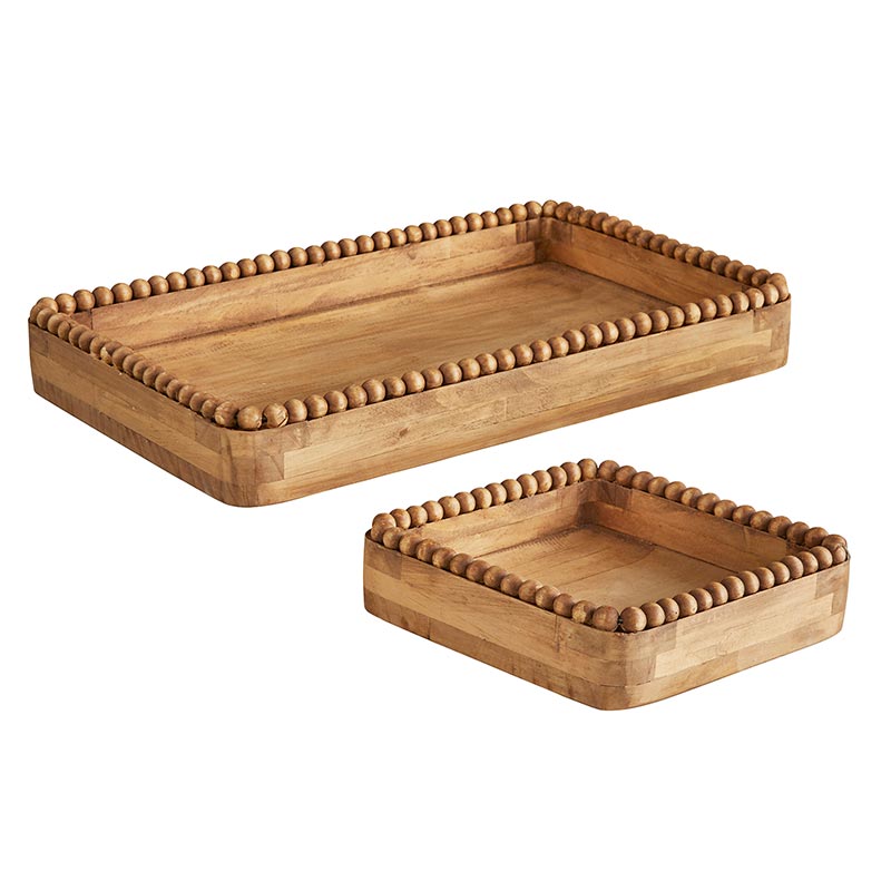 Square Wood Beaded Tray - Vintage Crossroads