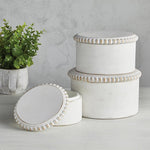 Wood Beaded Round Whitewash Boxes