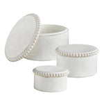 Wood Beaded Round Whitewash Boxes