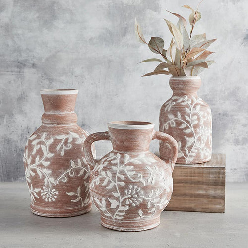 Floral Terracotta Vase - Vintage Crossroads