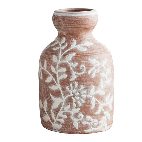 Floral Terracotta Vase - Vintage Crossroads