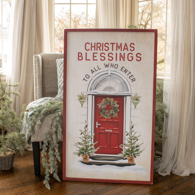 Red Christmas Blessings Sign - Vintage Crossroads