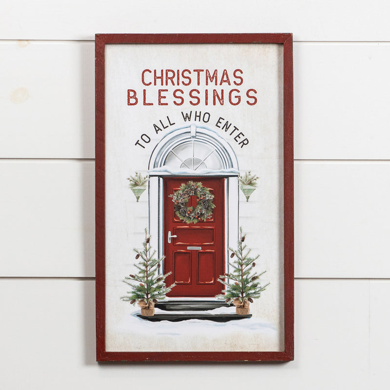 Red Christmas Blessings Sign - Vintage Crossroads