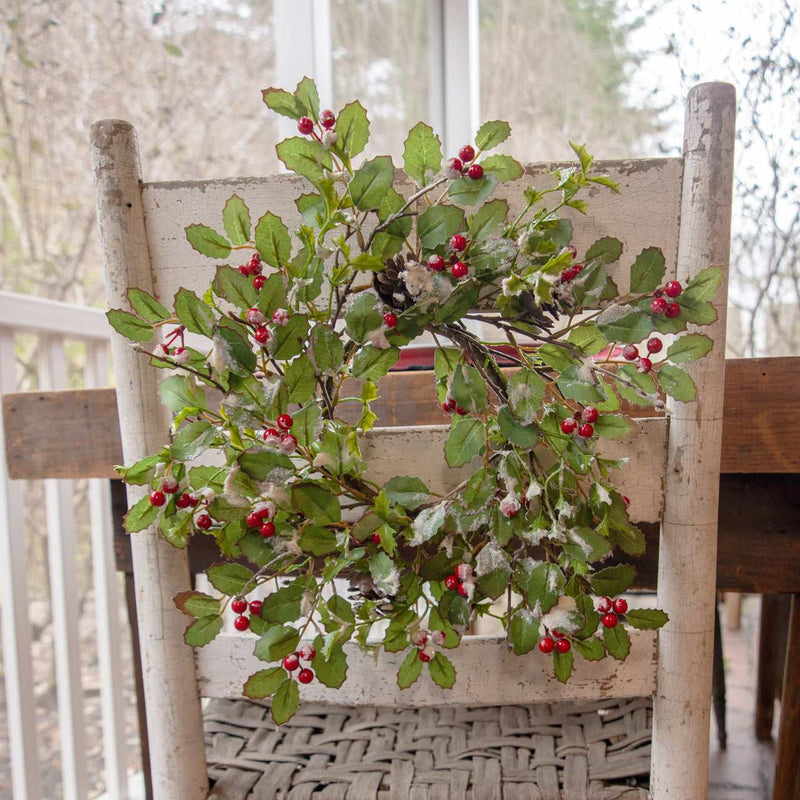 Glittered Holly, Berry & Pinecone Wreath Ragon House