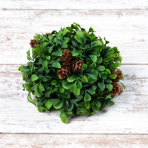 Boxwood With Pinecones Half Ball - Vintage Crossroads