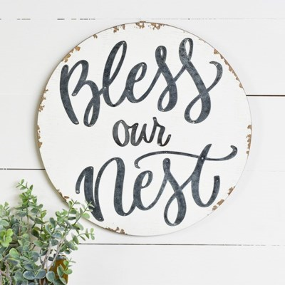 Round "Bless Our Nest" Sign Pd Home & Garden